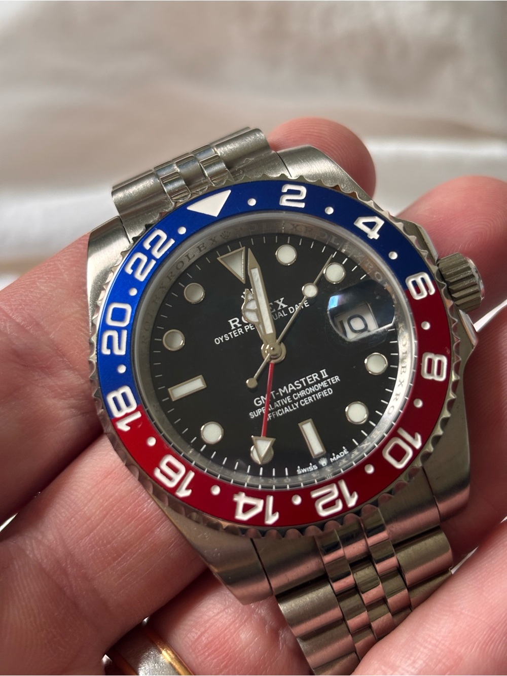 GMT-Style Stainless Steel Watch – Blue & Red Bezel